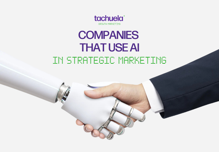 Human hand and robotic hand shaking hands, symbolizing the use of AI in strategic marketing by companies.